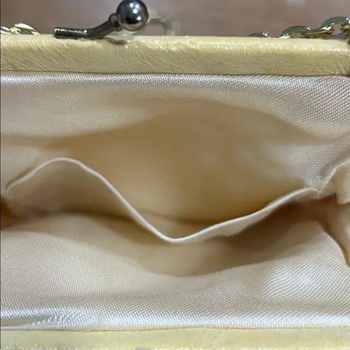 Vintage Yellow Beaded Evening Purse w/Gold Chain Embroidered Floral Detail Gold