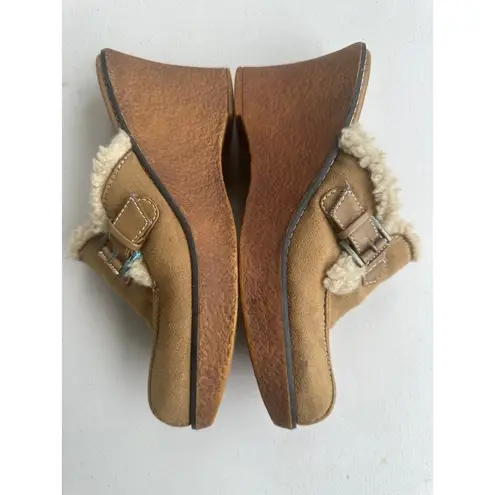 Lower East Side Women's Y2K 90s Suede Leather Sherpa Trim Wedge Mule Clogs 7.5