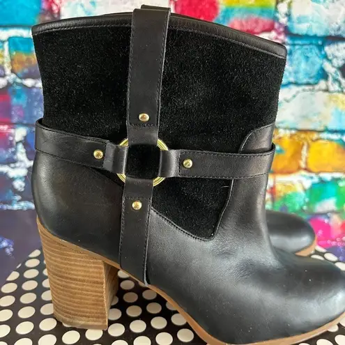 Lauren Ralph Lauren Dylan Black Leather Boots Chunky Block Stacked Heel 9 Medium