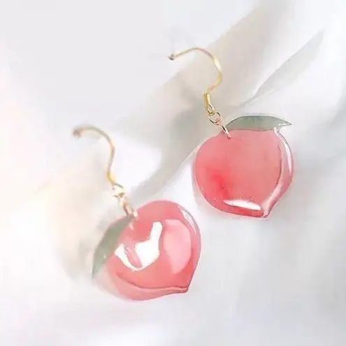 NEW Peach Watercolor Shaped Acrylic Hook Earrings Fruit Georgia Jewelry Gift Idea Pink