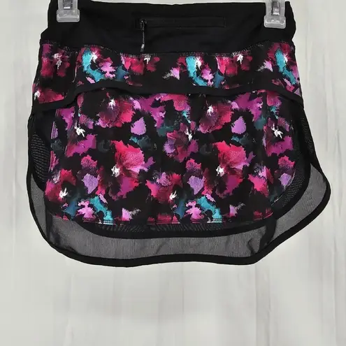 Lululemon  Mini Midnight Bloom Black Deep Fuschia Print Hotty Hot II Mesh Skirt 2