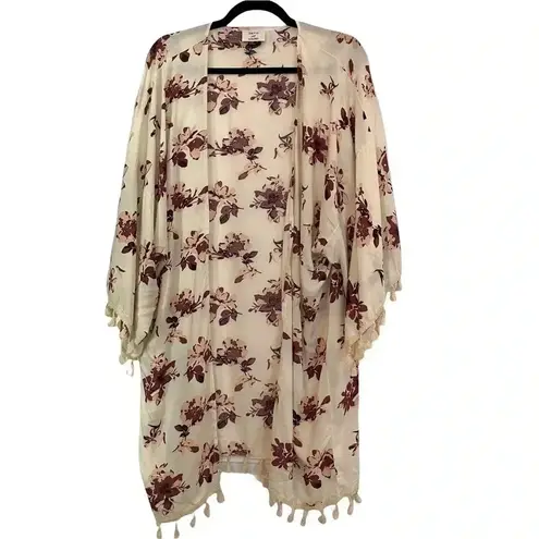 Cream Floral Tassel Cover Up Open Cardigan Pink Size undefined