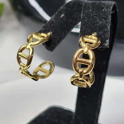 Gold Mariners Chain Link Open Hoop Earrings New