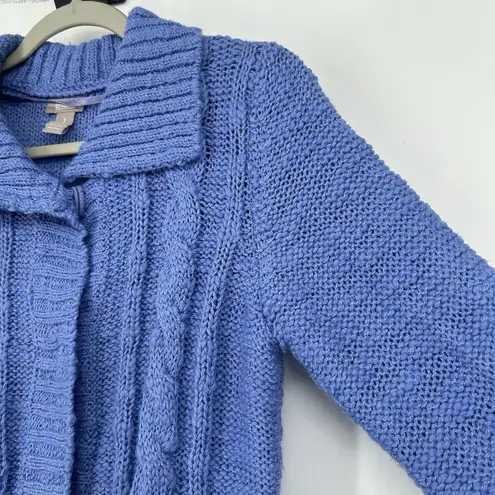 Chico's  Cable Knit Cardigan Sweater Blue Wool Blend Snap Close Collared 1 Size M - Image 4