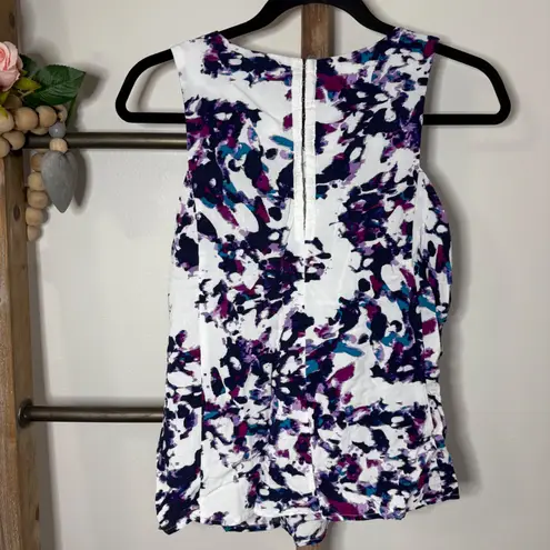 Olive and Oak Abstract Print Purple Blue White Sleeveless Blouse Size Medium