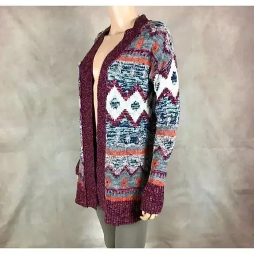 MOSSIMO Tribal Pattern Burgundy Cardigan Size SMALL