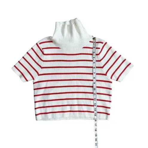 Callahan Lucy Red & White Stripe Turtleneck Short Sleeve Cropped Sweater Size XS Red - Image 8