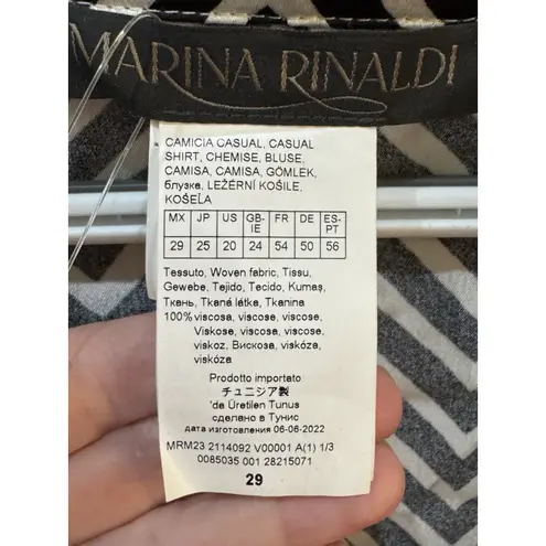 Marina Rinaldi Women Black White Printed Satin Top Size 20 Herringbone