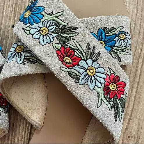 Raye Beige & Colorful Embroidered Floral Slide Sandals