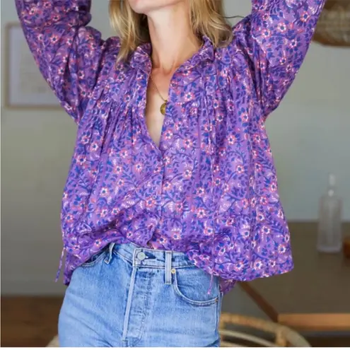 Emerson Fry India Collection Violet Purple Floral Wildflower Emmaline Blouse XS