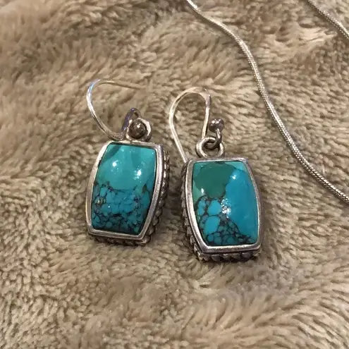 Sterling Silver Barse Turquoise Necklace Earrings Bracelet Ring Rope Accent Set