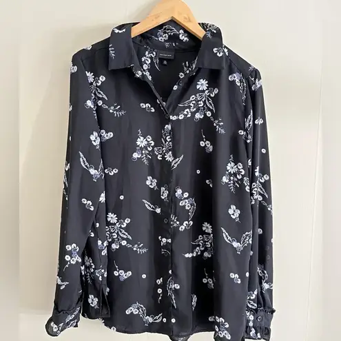 Who What Wear  black sheer floral button down blouse XL