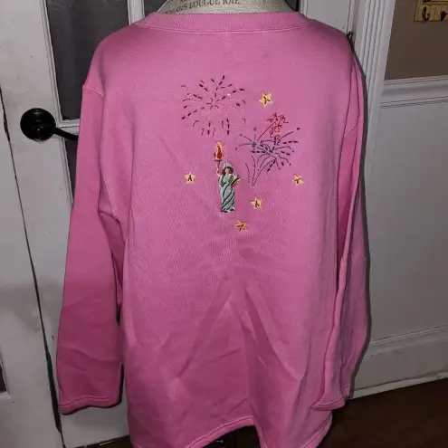 Quacker Factory ‎ Womens Pink Embroidered American 4th Of July Sweatshirt 1X