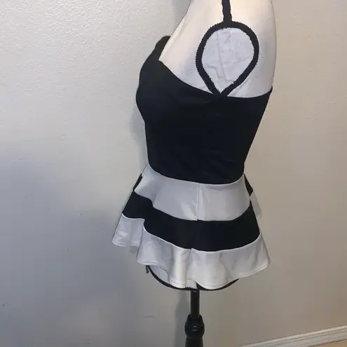 Alt-B Colorblock Stripes Dressy Sexy Strapless Top Black White padded