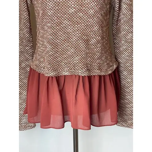 YA Los Angeles Burgundy Knit Metallic Gold Thread And Ruffled Hem Blouse M