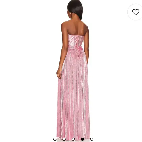 Bronx and Banco Sonny Strapless Cut Out High Slit Maxi Dress Gown in Metallic Rose