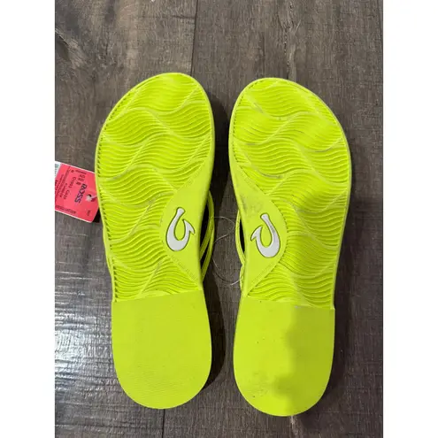 NWT OluKai Women Aka Flip Flop Neon Yellow Sandals Size 9 Island Beach Vacation