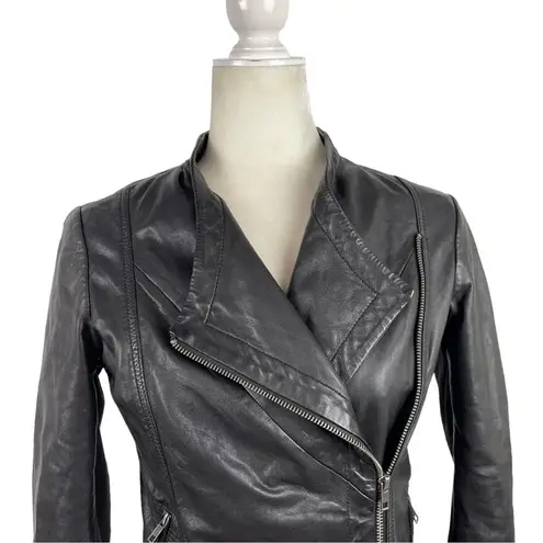 Lucky Brand  Black Soft Lamb Leather Moto Biker Asymmetrical Zip Jacket Size XS