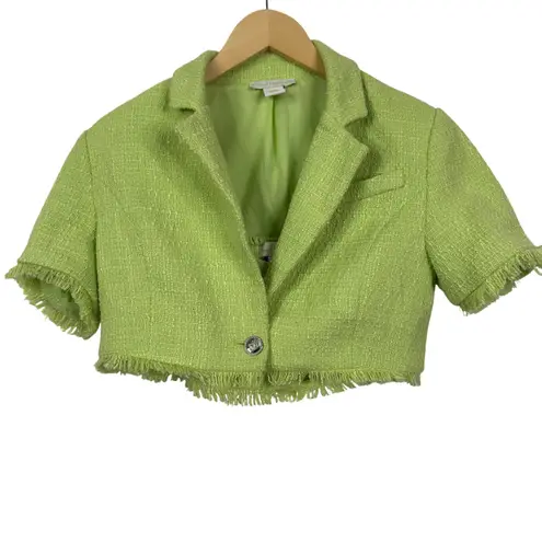 House of Harlow 1960 Green Tweed Cropped Blazer Fringe 2 Piece Size XS Flawed!
