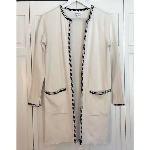 Magaschoni white with black whip stitch detail open cardigan coat xs