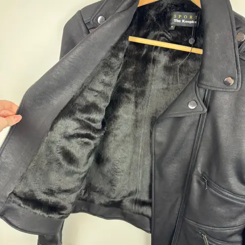 The Kooples Sport Womens Moto Jacket Sz Medium Black Faux Fur Lined Grunge Goth