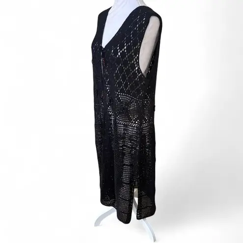 White Stag Y2K VINTAGE BLACK CROCHET KNIT LACE SHEER COVER UP DRESS X LARGE EUC
