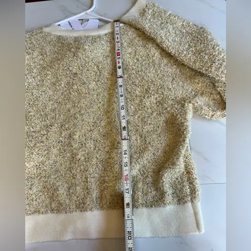 NWT Urban Revivo Cropped Bow Cardigan Short Open Front Crew Neck Pearl Button 12 Yellow