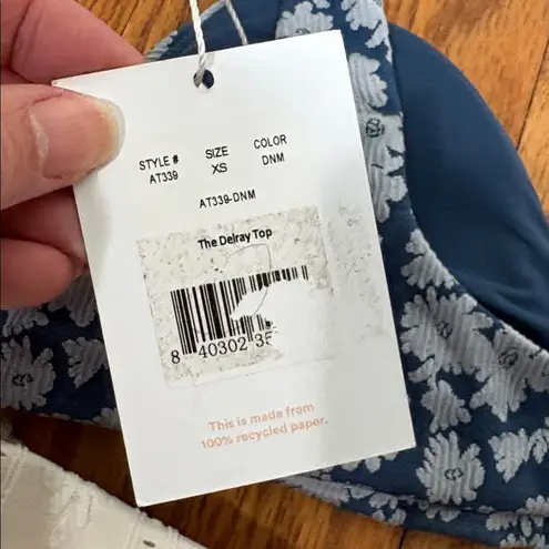 ANDIE Bikini Set Delray Top 90s High Waisted Bottom Bikini blue cream sz XS NWT