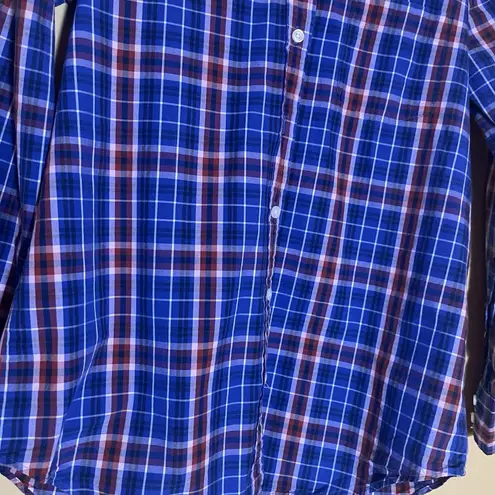 J Crew Shirt Womens Small Plaid Button Up Blue Red Cotton Classic Preppy Office