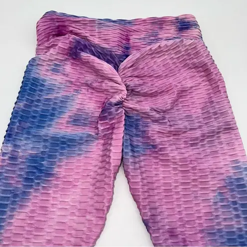 None Tik Tok Famous High Waisted Waffle Knit Leggings w/Scrunched Bottom-Tie-Dyed-S