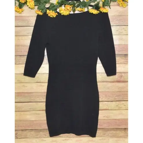 Mango Basics Ladies S Black 3/4 Sleeve Knee Length Sheath Sweater Dress Ribbed