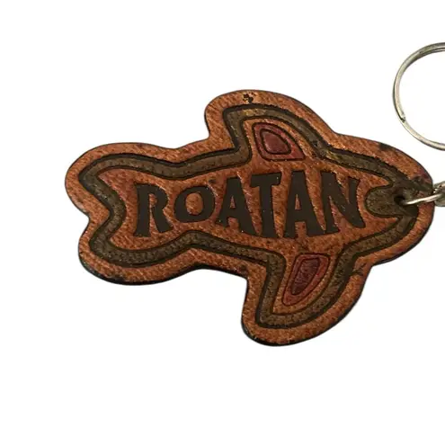 Roatan Leather Shark Fish Collectible Souvenir Keychain Honduras Caribbean Brown