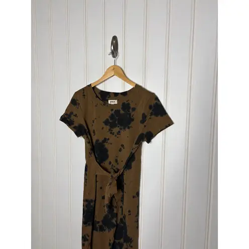 Pact Tie Front T Shirt Dress Brown Black Tie Dye Organic Cotton Midi M Size M