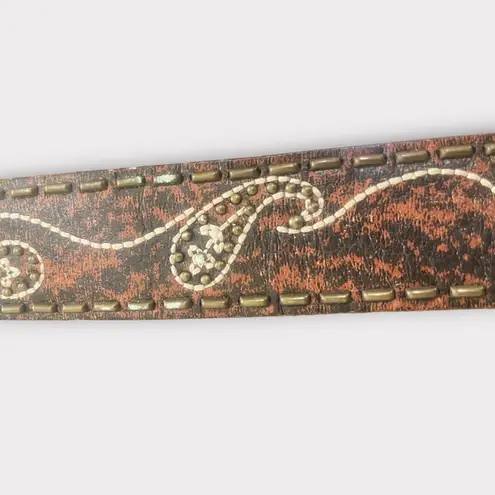 Bill Alder Brown Leather Belt with Silver Noona Buckle, Woven Floral Detailing