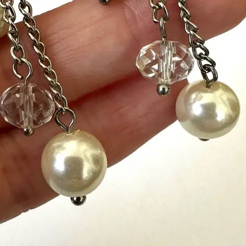 Faux pearl silver chain drop earrings