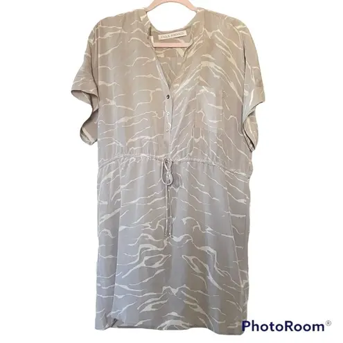 Ulla Johnson Silk Short Sleeve Drawstring Dress in Zebra Sand Beige ā Size M