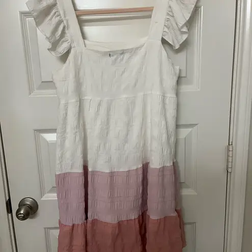 Source Unknown Flowy White Pink and Blush Tiered Mini Dress with Ruffle Sleeves Size Lb by - Image 12