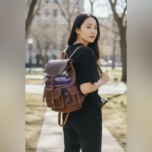Handmade Vintage Style Boho Aztec Leather & Kilim backpack