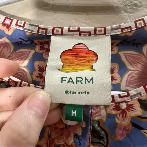 Farm Rio š$210 SZ MEDIUM BLUE SUPERBLOOM TAPESTRY ORGANIC COTTON MINI DRESS EUC