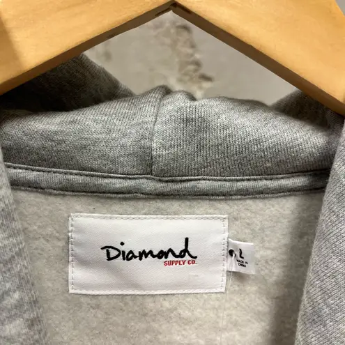 Diamond Supply Co. Diamond Skateboards Gray White Logo Pullover Fleece Hoodie Large L NWT Skater