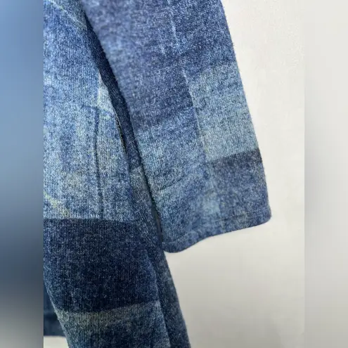 DAMEE Women Blue Patchwork Textured Fleece Coat Small Modern Artsy Button A