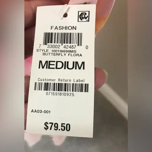 NWT INC Pink Butterfly Floral Lace Trim Wrap Robe Medium