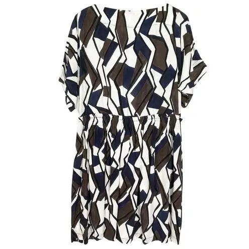 OTTOD’AME Women’s Abstrast Blue Print Cinched Waist Shirt Dress Size 4