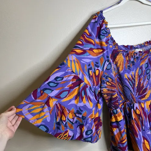 Terra & Sky Women's Blouse Top 3x Smocked Bright Colorful Relaxed Art To Wear Teacher Boho