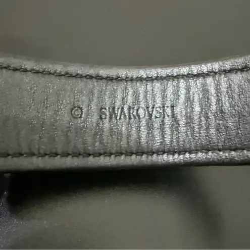 Swavorski SWAROVSKI Swan Signed Crystal Rhinestones Leather Buckle Wide Cuff Bracelet 24g.