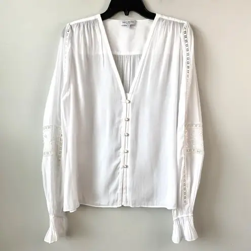 Ramy Brook Ramy Brook Noa Blouse Size Large White Lace Insert Peasant Career Corp Blouse
