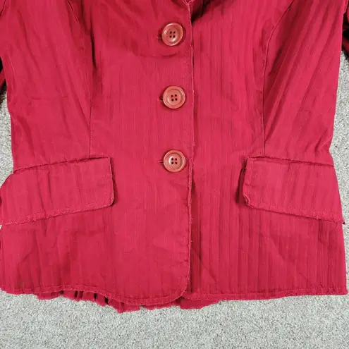 6 Degrees VTG Y2K Cropped Jacket Juniors M Red Layered Ruffle Back Fitted Button