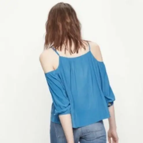 Maje Luciane Bleu Cold Off Shoulder 3/4 Sleeve Blouse Size 1 -Small