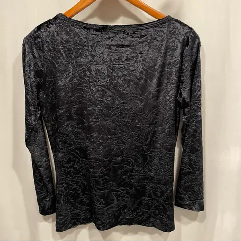 Fuzzi by Jean Paul Gaultier black crushed velvet burnout paisley top long sleeve Size L