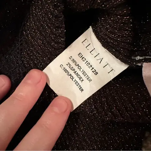 Elliatt RTR Cassie Lace-Trimmed Metallic Ribbed Knit 3/4 Sleeve Top Sz L